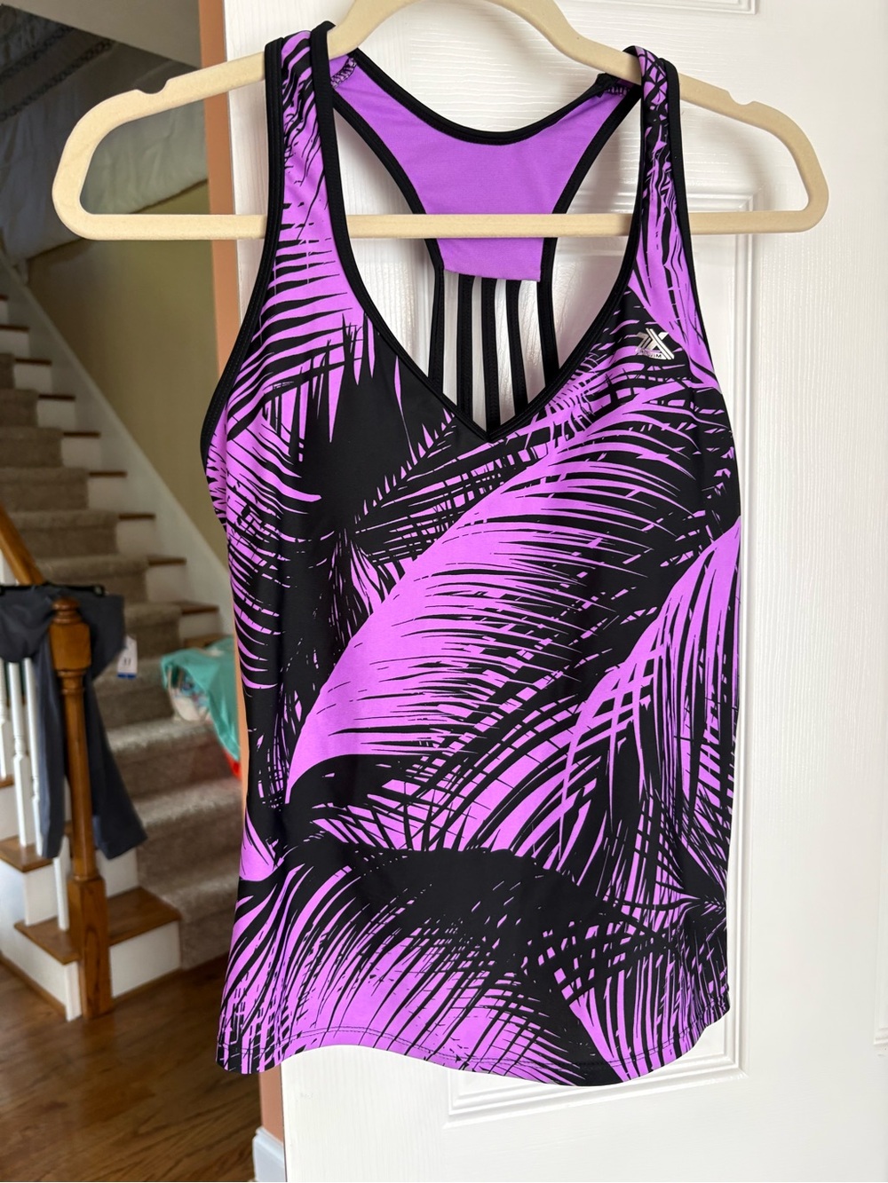 NEW- ZeroXposur Black & Purple Tropical Palm Swim Coverup Tank